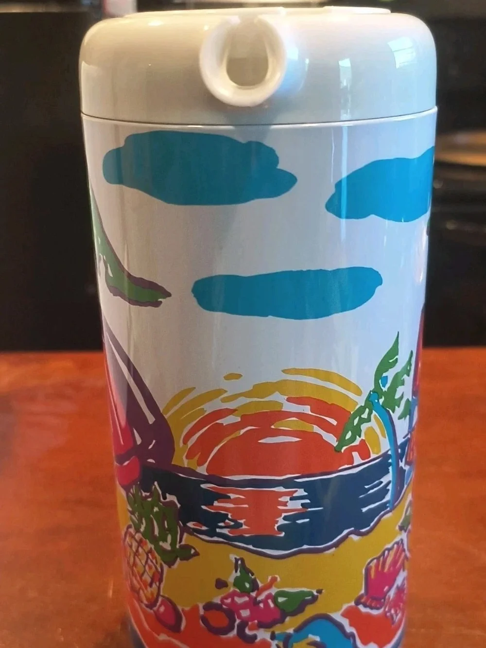 Vtg Summer Oasis Tropical Thermal Pitcher Carafe 80s Retro Beach Sunset Taiwan